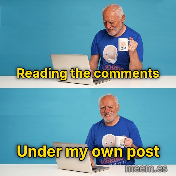 Harold Two Panels, in Colour meme: Reading the comments / under my own post