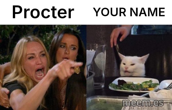 Woman Yelling At Cat meme: Procter / YOUR NAME