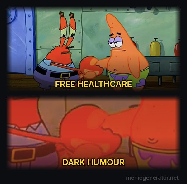 Mr. Krabs and Patrick Handshake meme: FREE HEALTHCARE / DARK HUMOUR