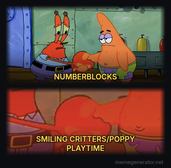 Mr. Krabs and Patrick Handshake meme: NUMBERBLOCKS / SMILING CRITTERS/POPPY PLAYTIME