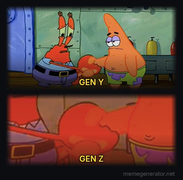 Mr. Krabs and Patrick Handshake meme: GEN Y / GEN Z