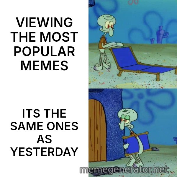 Squidward's Lounge Chair meme: VIEWING THE MOST POPULAR MEMES / ITS THE SAME ONES AS YESTERDAY