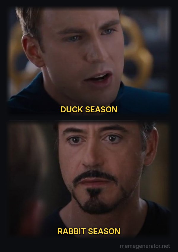 Civil War: Pick a Side meme: DUCK SEASON / RABBIT SEASON