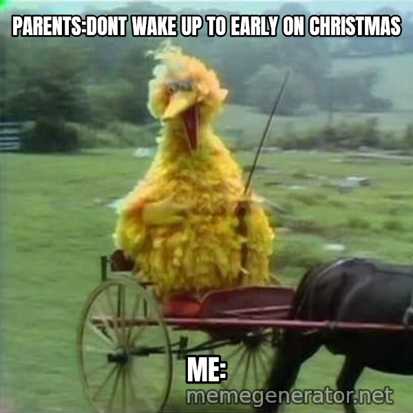 We Ride At Dawn meme: PARENTS:DONT WAKE UP TO EARLY ON CHRISTMAS / ME: