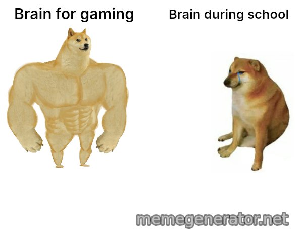 Buff Doge vs. Cheems meme: Brain for gaming / Brain during school