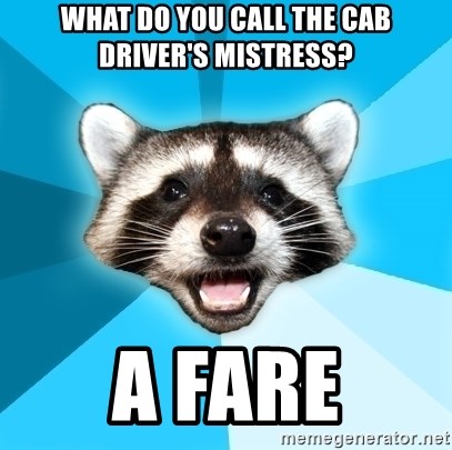 Lame Pun Coon - WHAT DO YOU CALL THE CAB DRIVER'S MISTRESS? A FARE