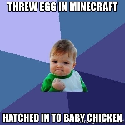 Success Kid - threw egg in minecraft hatched in to baby chicken
