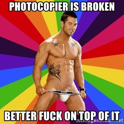 Gay pornstar logic - Photocopier is broKen Better fuck on top of it