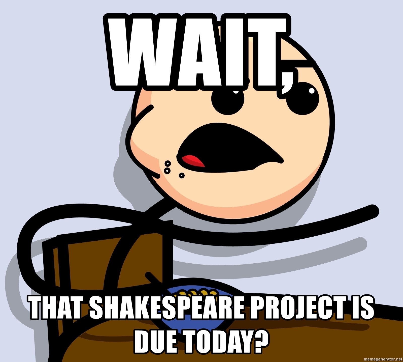 Kid Eating Cereal - wait, that shakespeare project is due today?