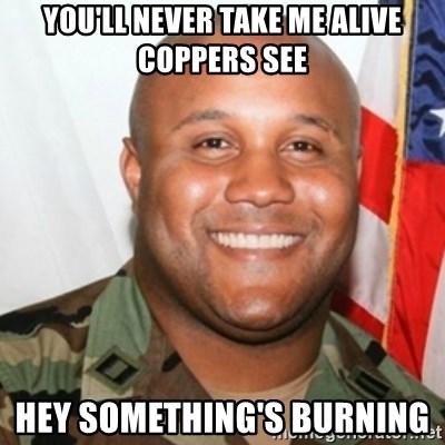 Christopher Dorner - you'll never take me alive coppers see hey something's burning