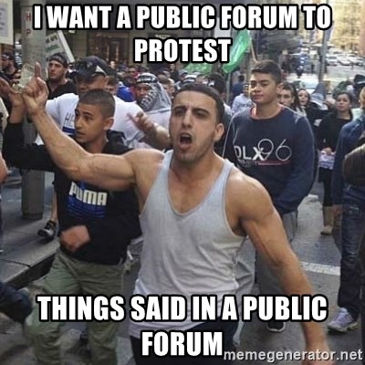 Western Muslim Protestor - i want a public forum to protest things said in a public forum