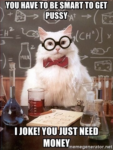 Chemistry Cat - You have to be smart to get pussy I joke! You just need money
