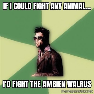 If I Could Fight Any Animal I D Fight The Ambien Walrus Tyler Durden Meme Generator Ambien walrus definition / meaning should not be considered complete, up to date, and is not intended to be used in place of a visit, consultation, or advice of a legal, medical. if i could fight any animal i d