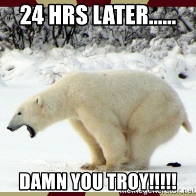 Polar bear pooping - 24 hrs later......  Damn you Troy!!!!!
