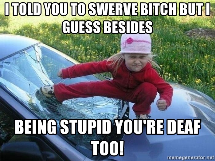 Angry Karate Girl - I TOLD YOU TO SWERVE BITCH BUT I GUESS BESIDES BEING STUPID YOU'RE DEAF TOO!