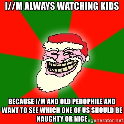 Santa Claus Troll Face - I//m always watching kids because i/m and old pedophile and want to see which one of us should be naughty or nice