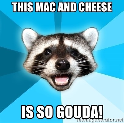 Lame Pun Coon - This mac and cheese Is so gouda!