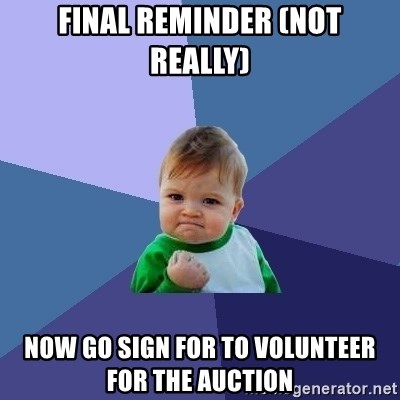 Success Kid - Final reminder (not really) now go sign for to volunteer for the auction