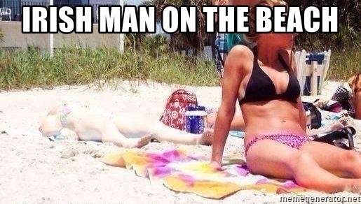 Irish man on the beach - irish girl sunbathing.