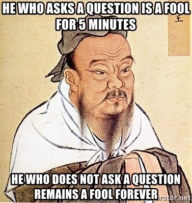 Confucius Say - He who asks a question is a fool for 5 minutes He who does not ask a question remains a fool forever