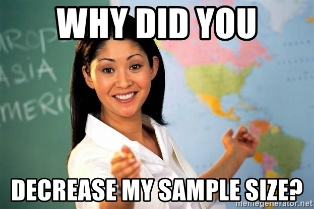 Unhelpful High School Teacher - Why did you decrease my sample size?