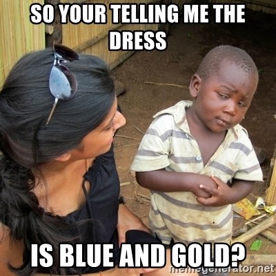 skeptical black kid - so your telling me the dress is blue and gold?