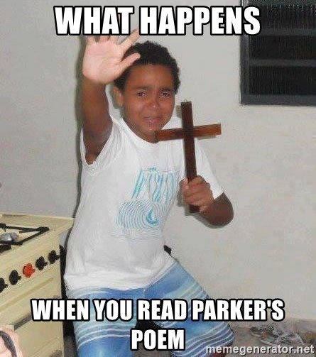 Scared Kid Holding a Cross - what happens when you read parker's poem