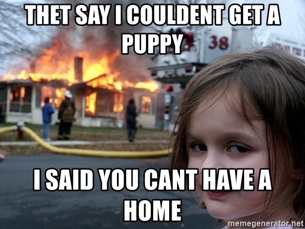 Disaster Girl - Thet say i couldent get a puppy I said You cant have a home