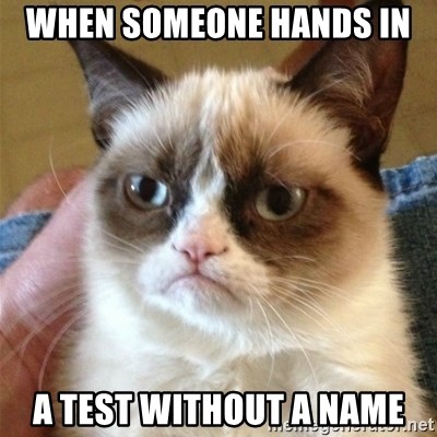 Grumpy Cat  - when someone hands in  a test without a name
