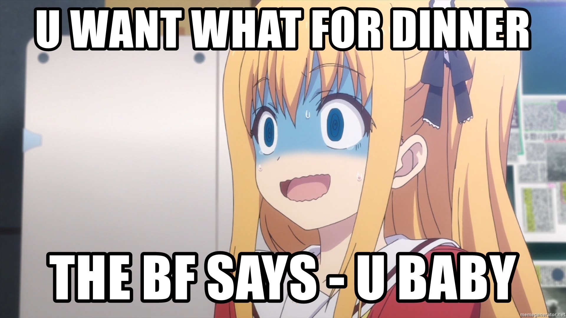 anime lady  - U want what for dinner The bf says - u baby