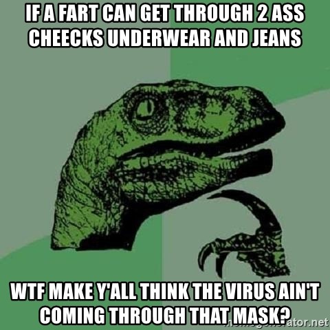 Philosoraptor - IF A FART CAN GET THROUGH 2 ASS CHEECKS UNDERWEAR AND JEANS WTF MAKE Y'ALL THINK THE VIRUS AIN'T COMING THROUGH THAT MASK?