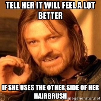 One Does Not Simply - Tell her it will feel a lot better If she uses the other side of her hairbrush