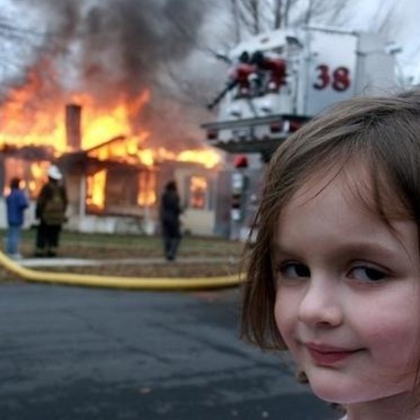 evil girl fire house meme template